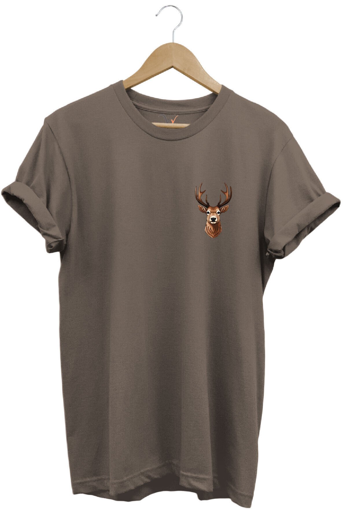 Avcılık Hunting Geyik Avı Baskılı %100 Pamuk Regular Fit Bisiklet Yaka T-shirt Kahverengi - 3XL