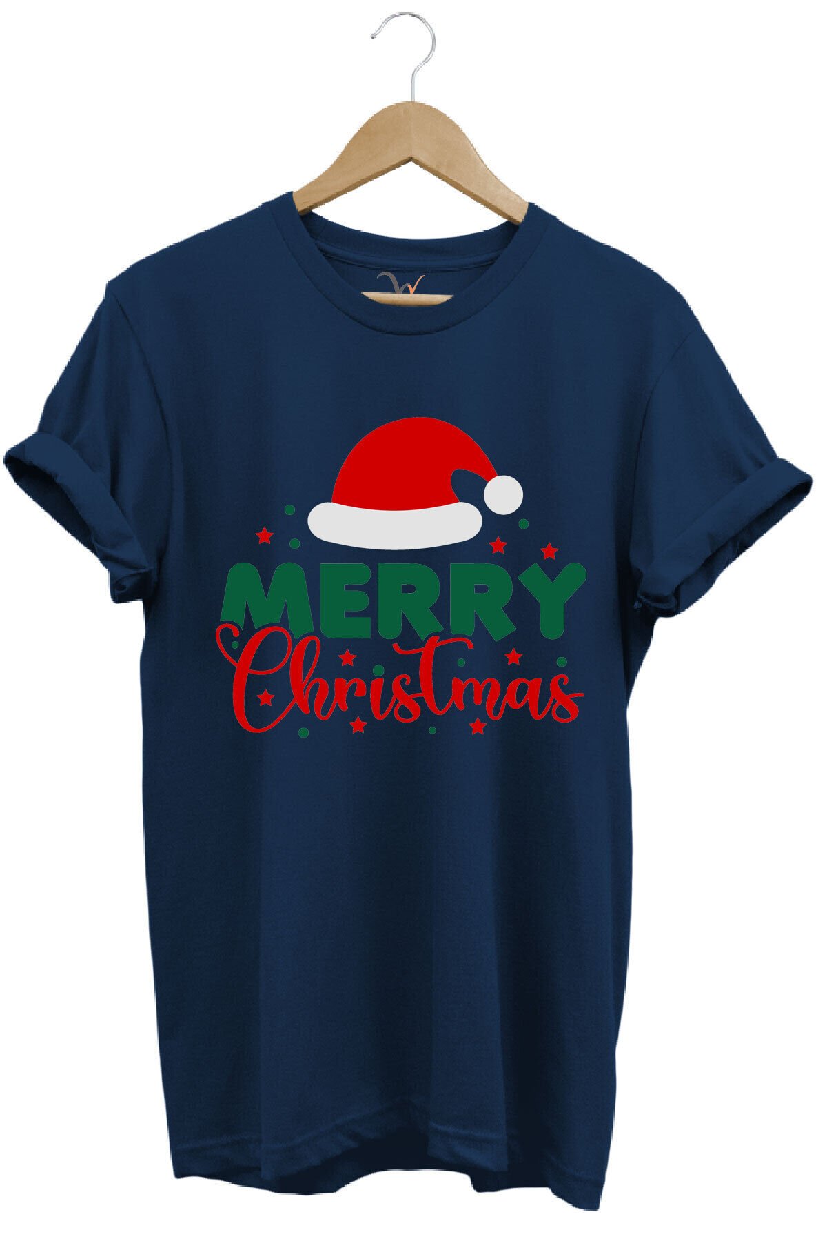 Unisex Yılbaşı Yeni Yıl Merry Christmas Noel Baba Baskılı %100 Pamuk Regular Fit Haki T-shirt Lacivert - 3XL