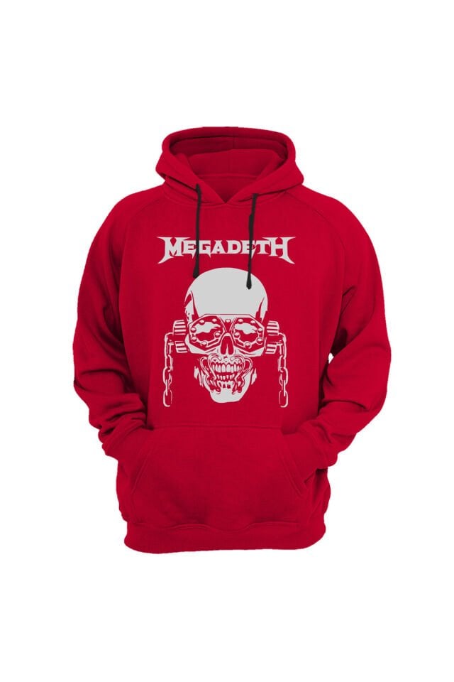 Heavy Metal Unisex Megadeth Skull Baskılı 3 Iplik Kalın Şardonlu Kanguru Cepli Sweatshirt