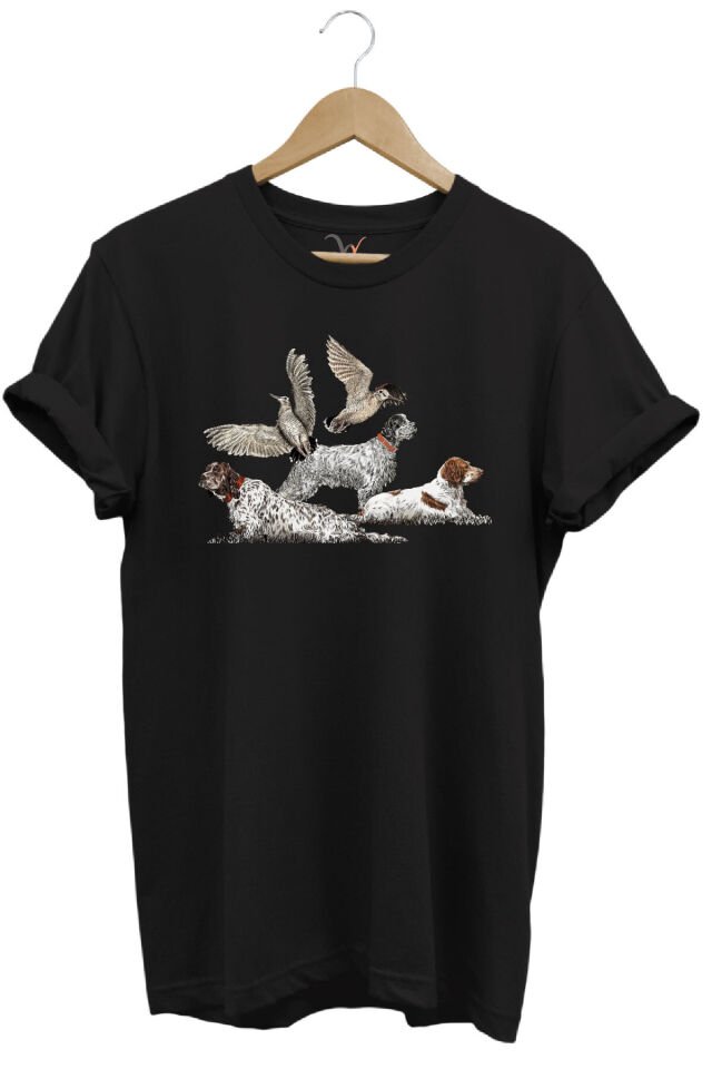 Avcılık Hunting Fermalı English Setter Ve Çulluk Baskılı %100 Pamuk Regular Fit Kahverengi T-shirt Siyah - M