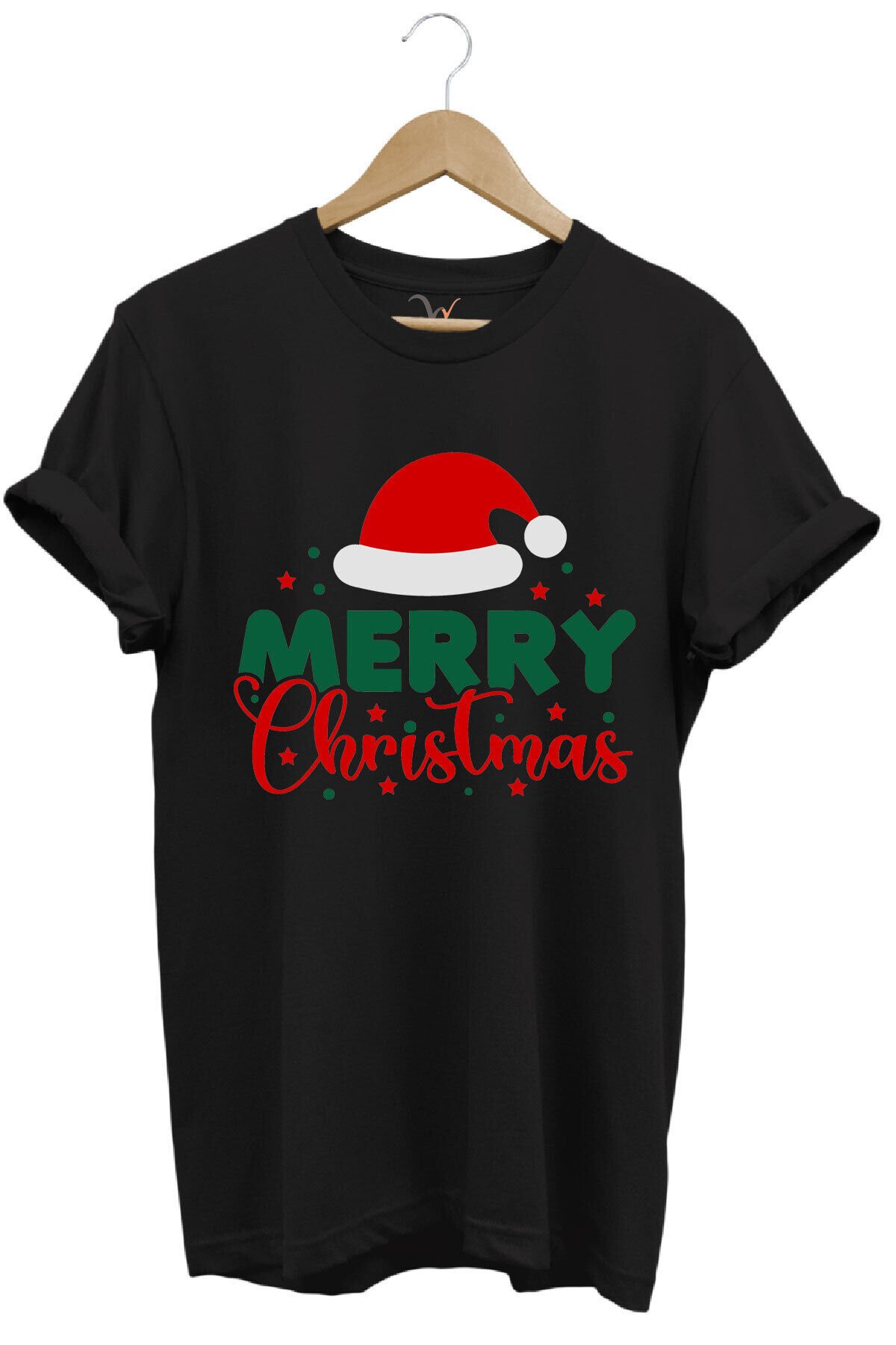 Unisex Yılbaşı Yeni Yıl Merry Christmas Noel Baba Baskılı %100 Pamuk Regular Fit Haki T-shirt Siyah - 4XL