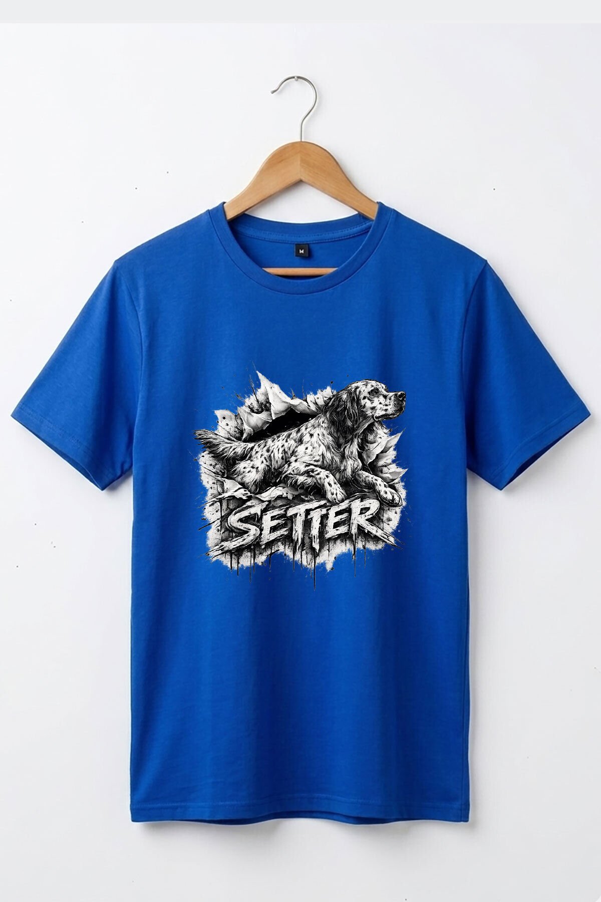 Unisex English Setter Köpek Baskılı Hunting Doğa %100 Pamuk Basic T-Shirt Mavi - 3XL
