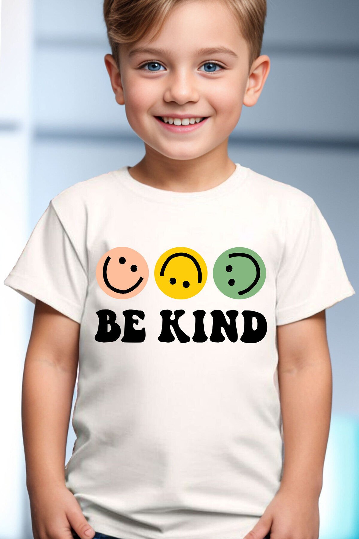 Gülen Yüz Be Kind Baskılı Cool %100 Pamuk Çocuk Beyaz T-shirt Beyaz - 13-14 Yaş