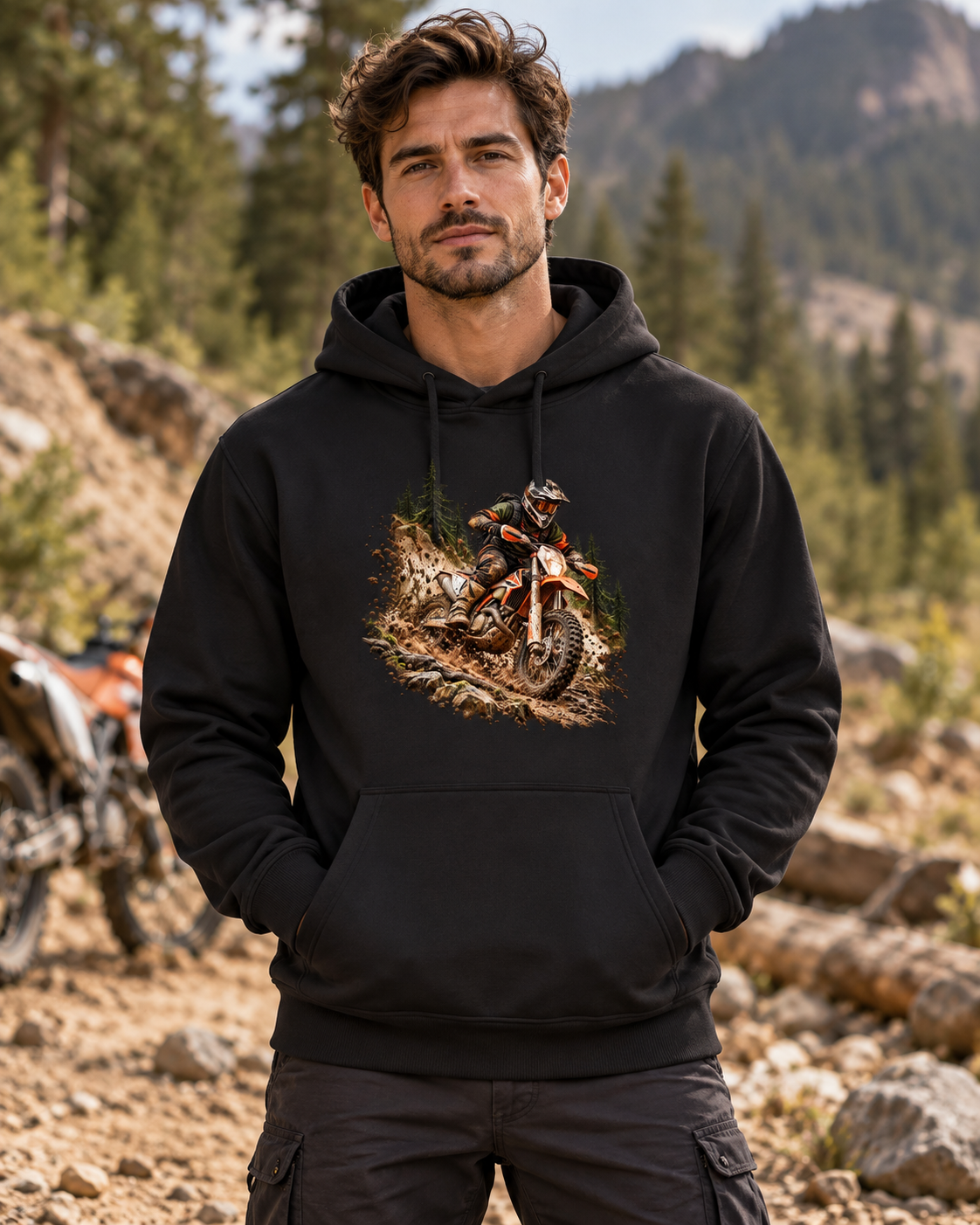Unisex Enduro Motosiklet Baskılı Kapüşonlu Sweatshirt Off Road Motocross Tasarım