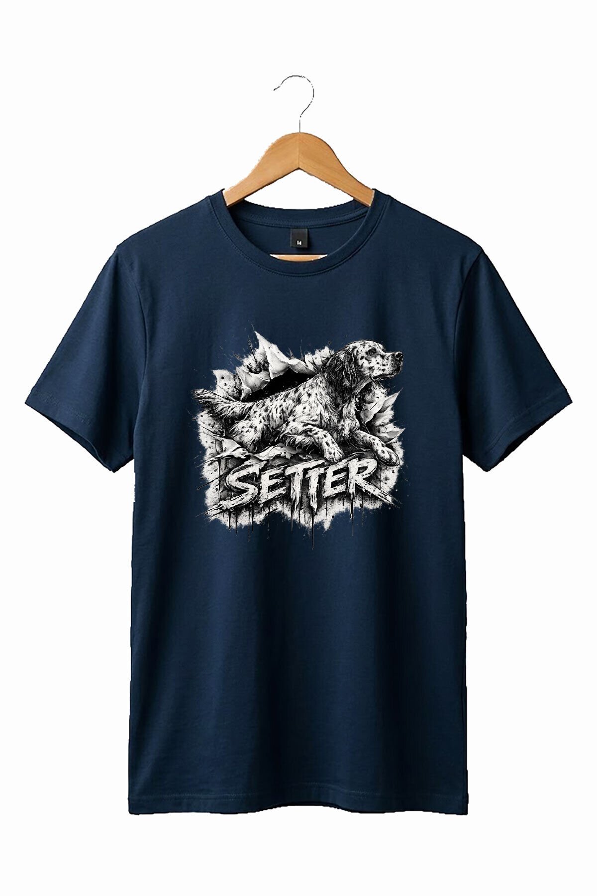Unisex English Setter Köpek Baskılı Hunting Doğa %100 Pamuk Basic T-Shirt Lacivert - 3XL