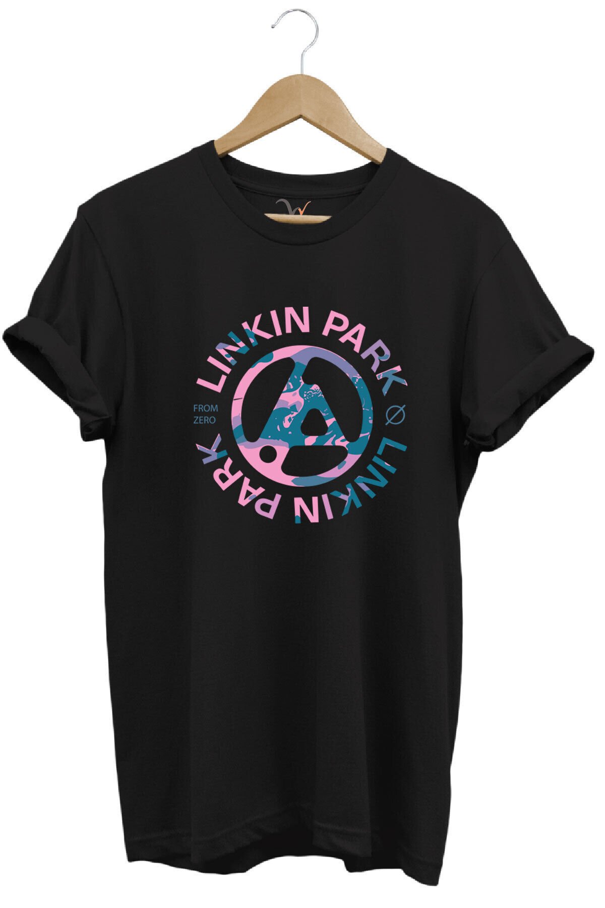 Müzik Grubu Rock Metal Baskılı Linkin Park Cool %100 Pamuk Bisiklet Yaka Haki T-shirt Siyah - S
