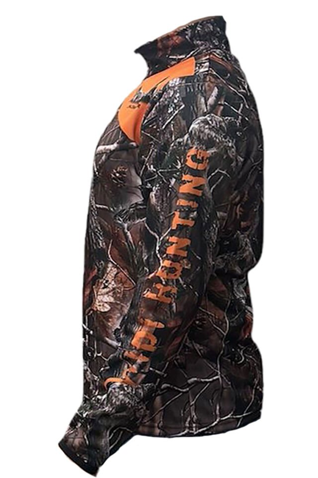 AVCILIK Orman Desen Çulluk English Setter Baskılı Turuncu Detaylı Yarı Fermuar Kışlık Sweatshirt Desenli - 3XL