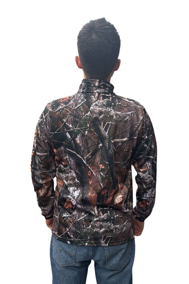AVCILIK Orman Desen Çulluk English Setter Baskılı Turuncu Detaylı Yarı Fermuar Kışlık Sweatshirt Desenli - 3XL
