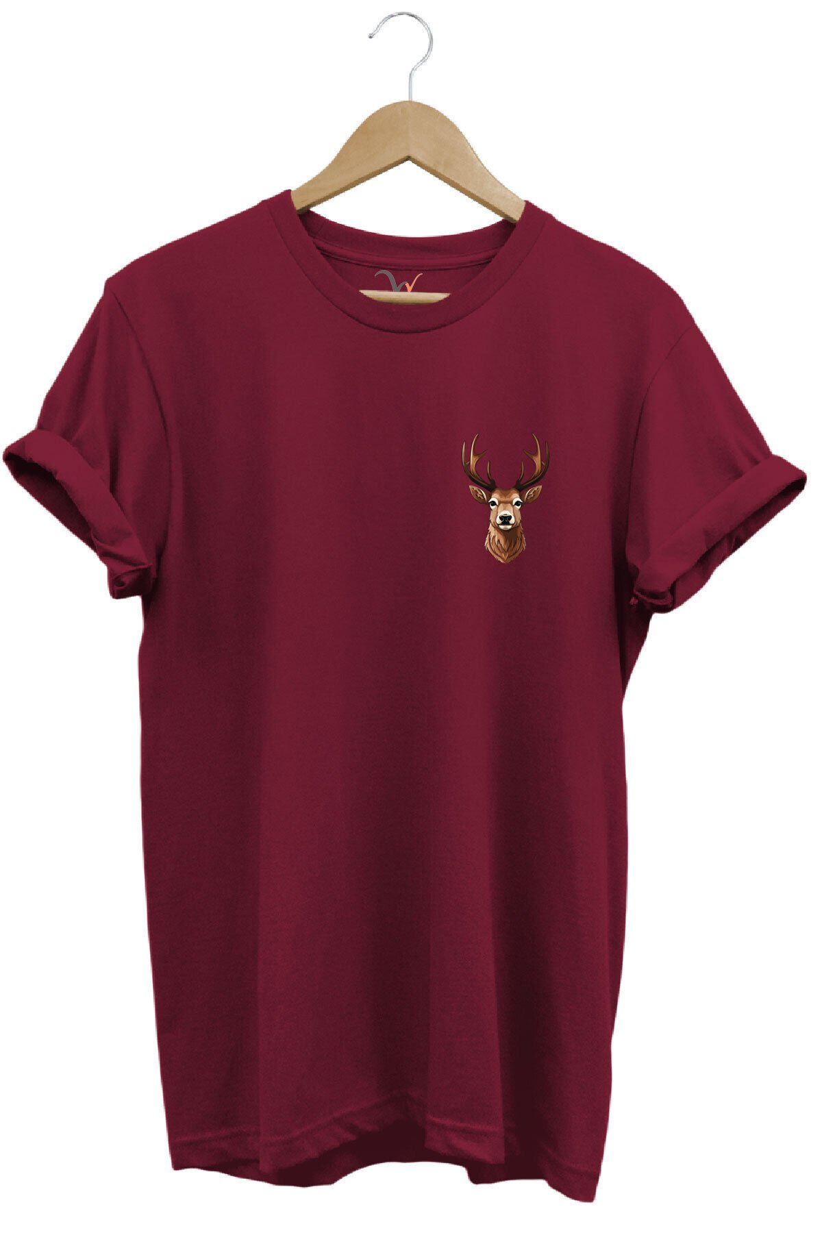 Avcılık Hunting Geyik Avı Baskılı %100 Pamuk Regular Fit Bisiklet Yaka T-shirt Bordo - L