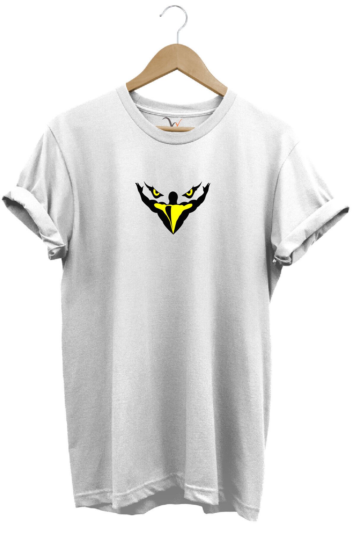 Kartal Kafa Göz Baskılı %100 Pamuk Regular Fit Bisiklet Yaka Mavi T-shirt Beyaz - M