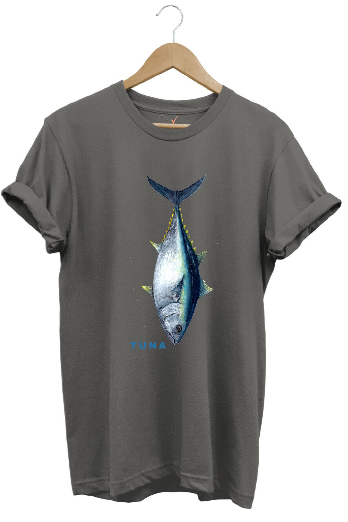 Fishing Balıkçılık Tuna Balığı Tasarım Baskılı %100 Pamuk Regular Fit Unisex T-Shirt Gri - XL