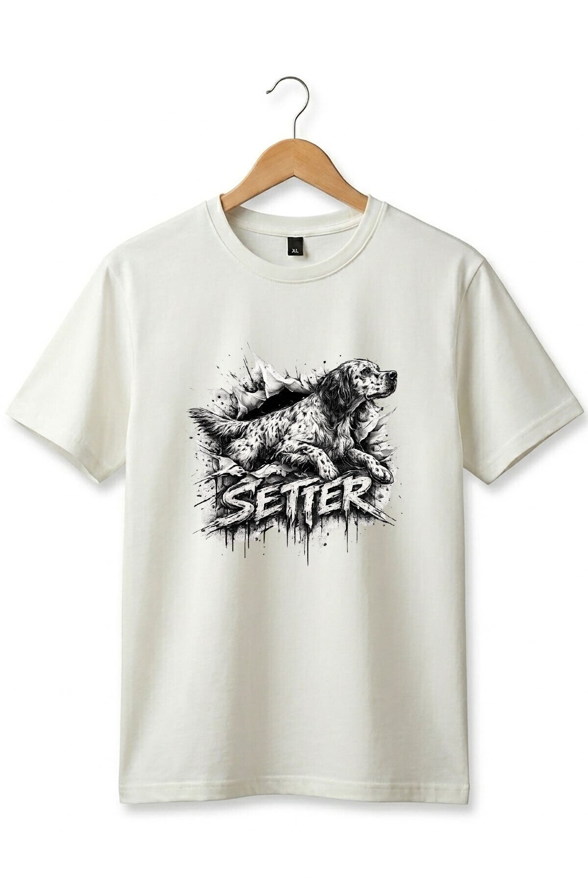 Unisex English Setter Köpek Baskılı Hunting Doğa %100 Pamuk Basic T-Shirt Ekru - 3XL