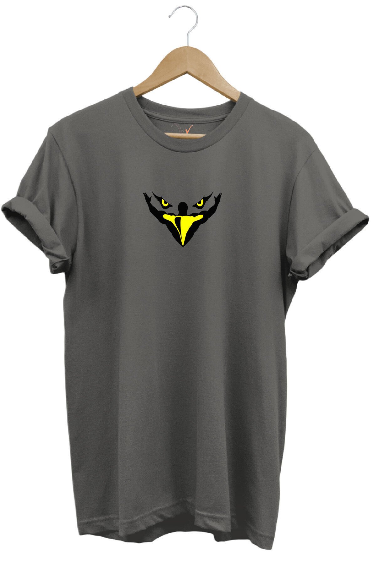 Kartal Kafa Göz Baskılı %100 Pamuk Regular Fit Bisiklet Yaka Mavi T-shirt Gri - 3XL