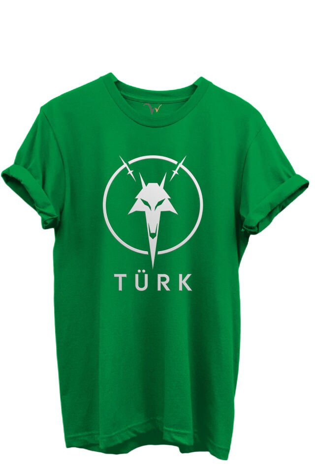 KURT ve TÜRK Özel Koleksiyon Serisi-4 Tasarım Baskılı %100 Pamuk T-shirt Yeşil - M