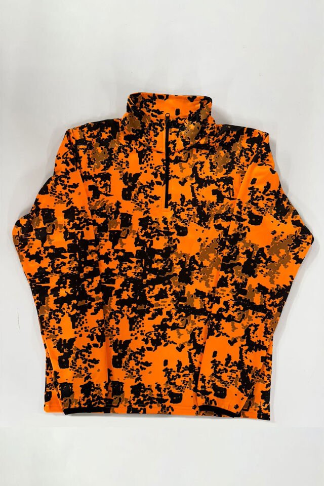 AVCILIK Domuz Avı Turuncu Desenli Dik Yaka Yarı Fermuar Kamuflaj Kışlık Sweatshirt
