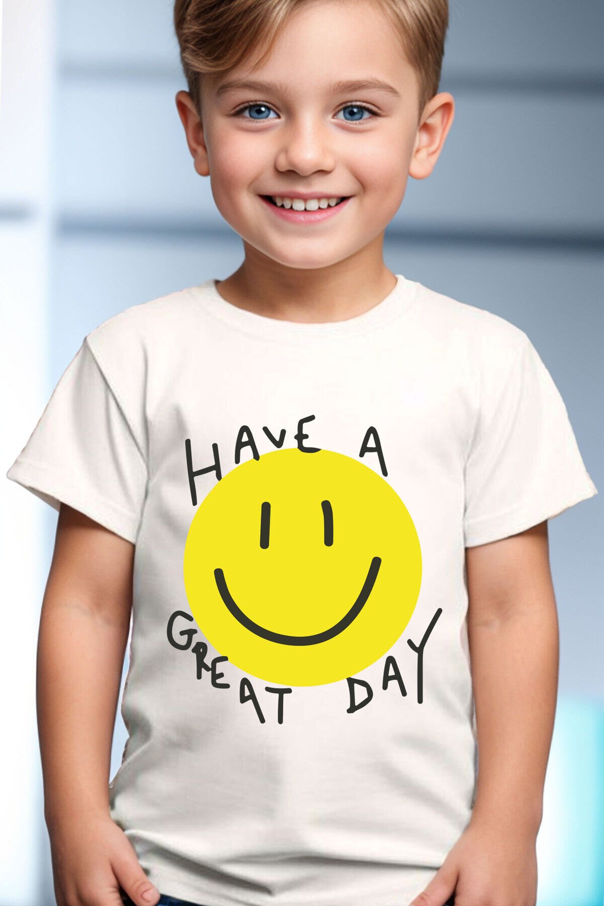 Gülen Yüz Baskılı Cool %100 Pamuk Çocuk Beyaz T-shirt Beyaz - 11-12 Yaş