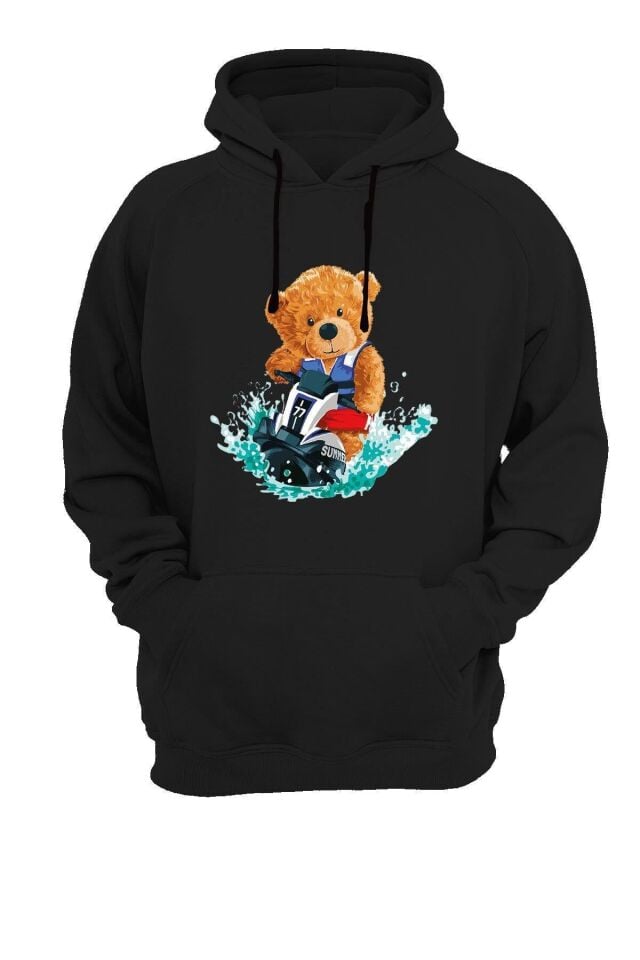 Widi Jet Ski Ayı Baskılı Sweatshirt Siyah