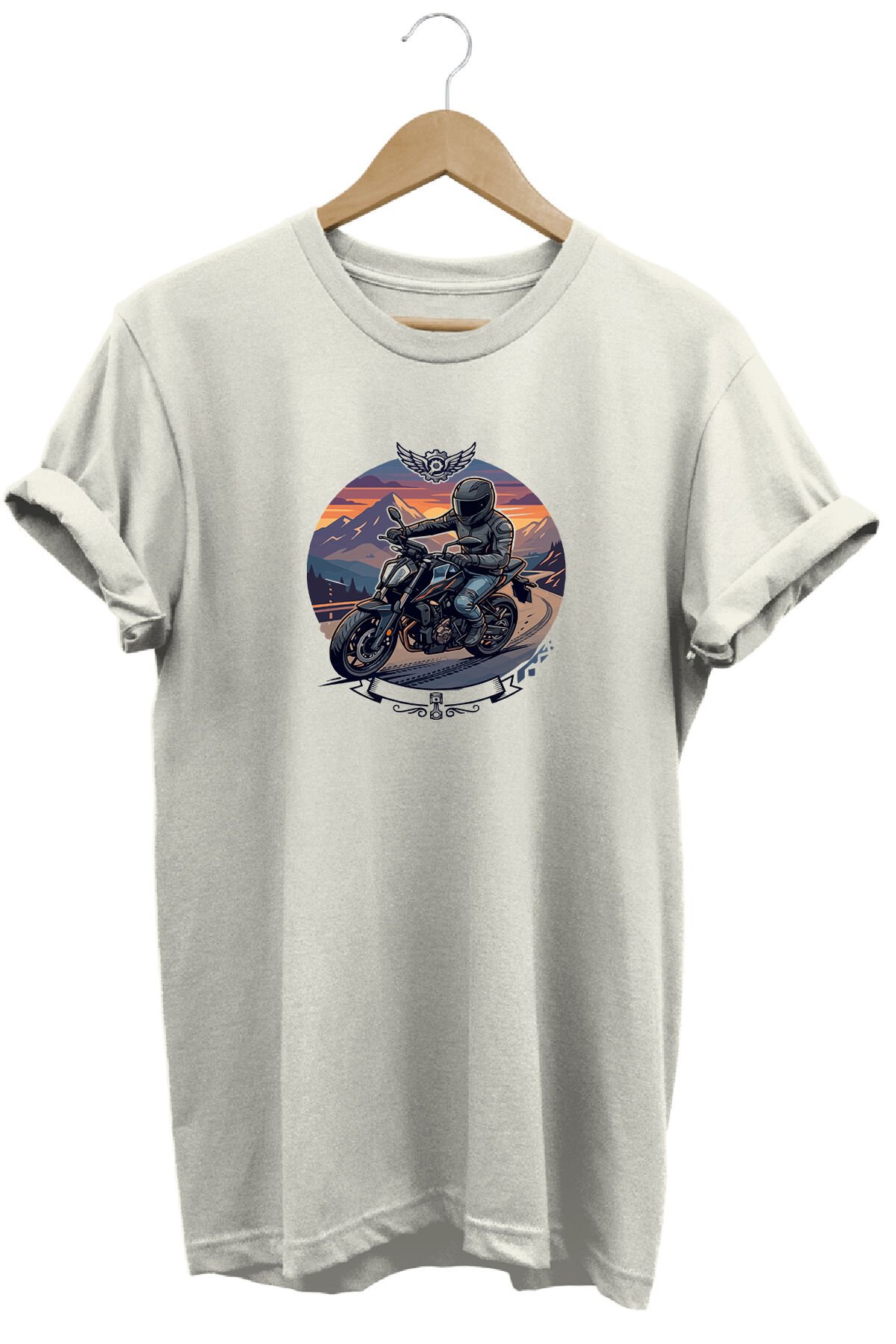 Motorsiklet Baskılı Erkek Tişört Vintage Retro Tasarım Grafik Baskı Bisiklet Yaka Ekru - 3XL