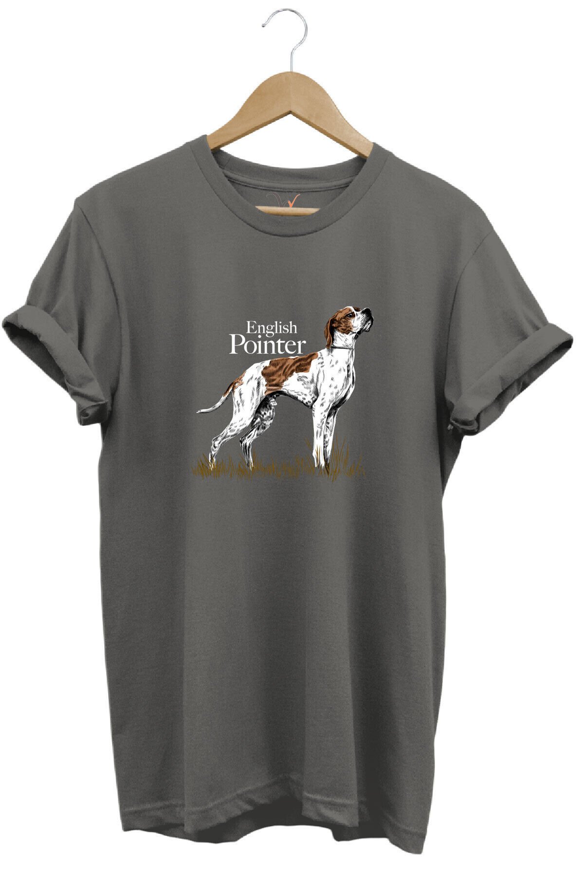 Hunting Avcılık English Pointer Av Köpeği Baskılı %100 Pamuk Regular Fit Unisex T-Shirt Gri - M
