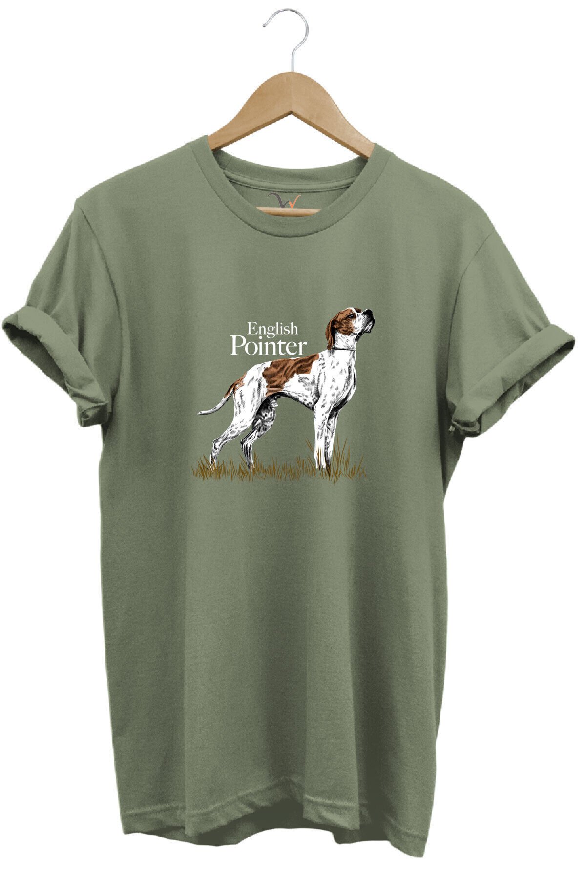 Hunting Avcılık English Pointer Av Köpeği Baskılı %100 Pamuk Regular Fit Unisex T-Shirt Haki - 3XL