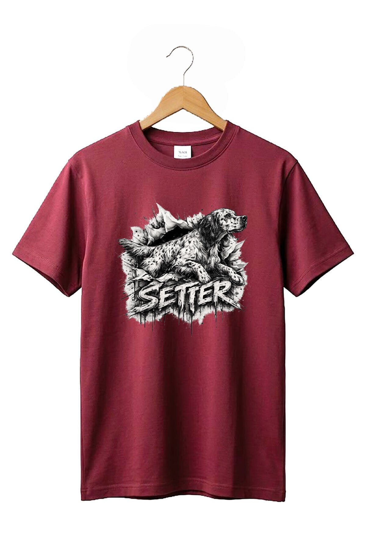 Unisex English Setter Köpek Baskılı Hunting Doğa %100 Pamuk Basic T-Shirt Bordo - S