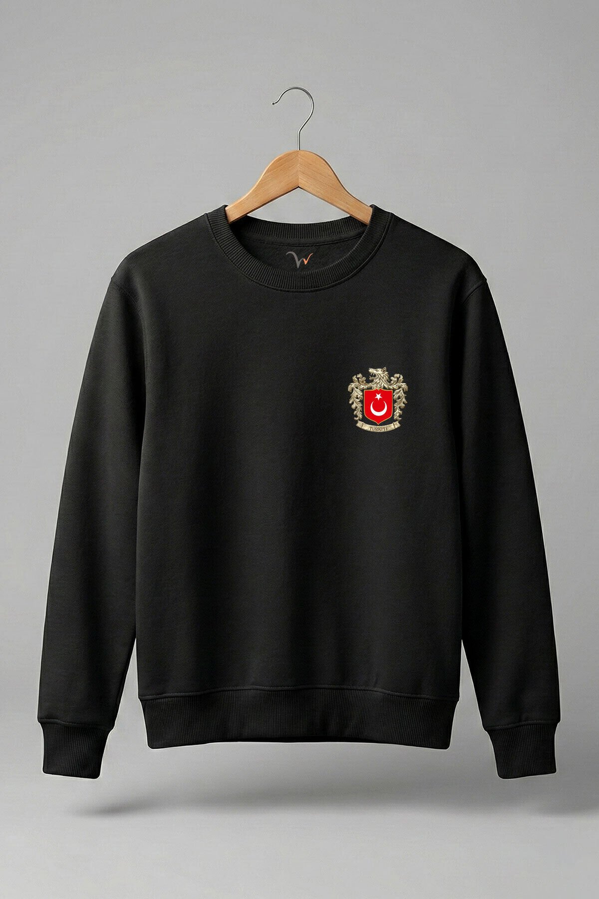 Bozkurt Sembolü Türkiye Ve Türk Bayrağı Kurt Baskılı 3 İp Şardonlu %100 Pamuk Sweatshirt