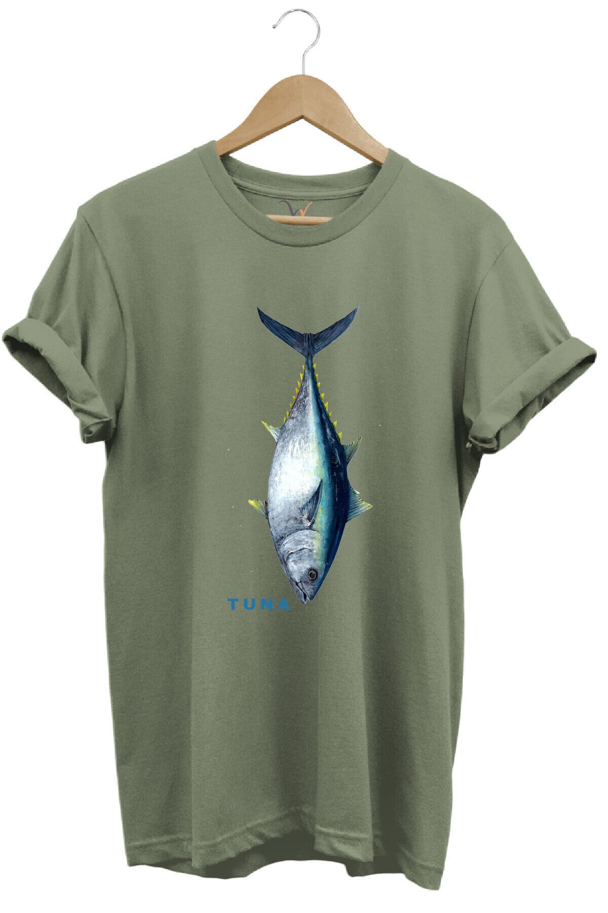 Fishing Balıkçılık Tuna Balığı Tasarım Baskılı %100 Pamuk Regular Fit Unisex T-Shirt Haki - XL