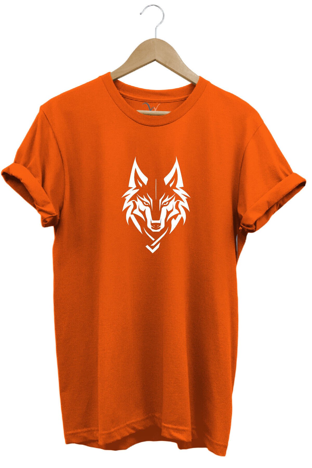 Bozkurt Türkçü Kurt Baskılı %100 Pamuk Regular Fit Bisiklet Yaka Basic T-shirt Turuncu - 3XL