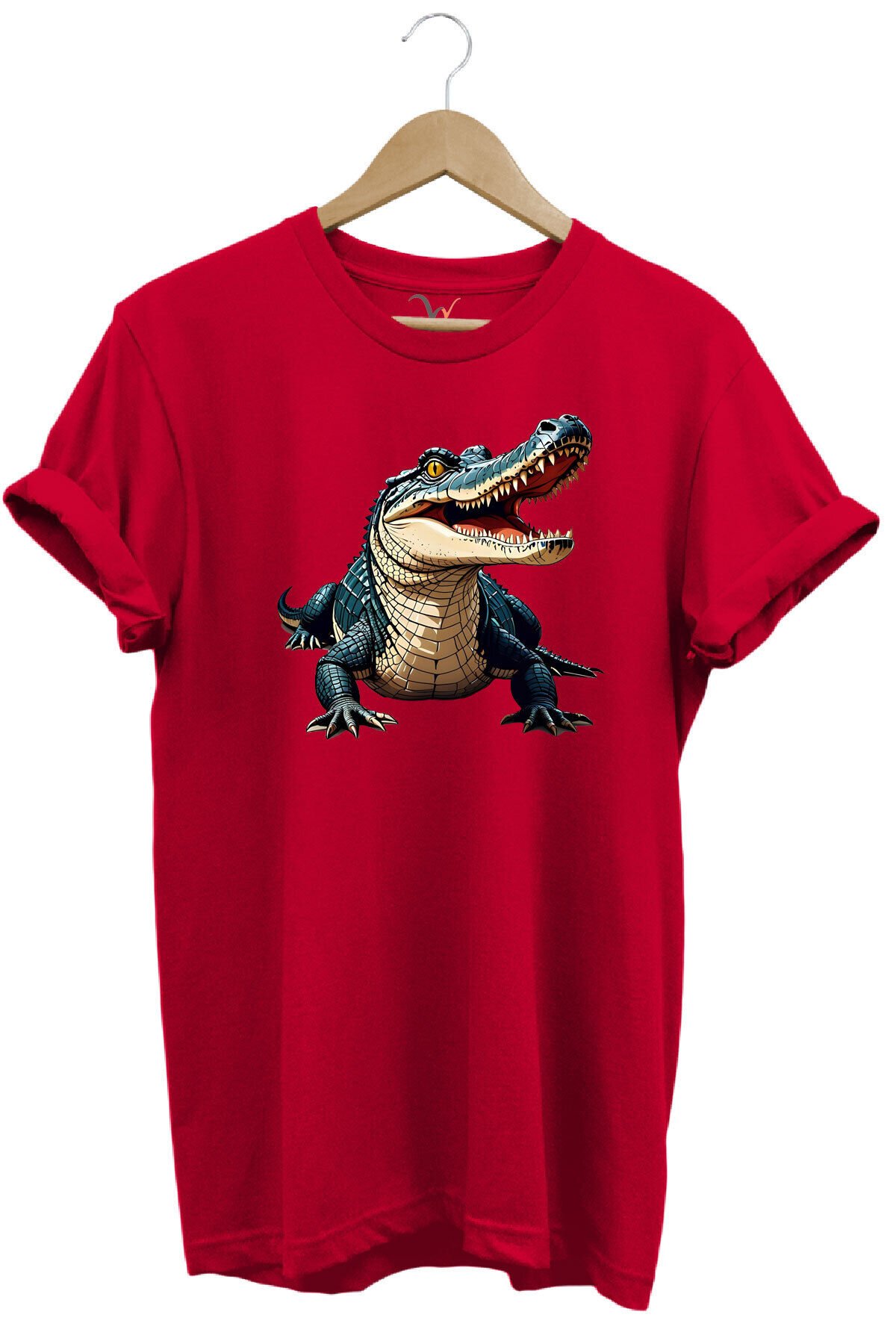 Timsah Baskılı %100 Pamuk Regular Fit T-shirt Kırmızı - 3XL