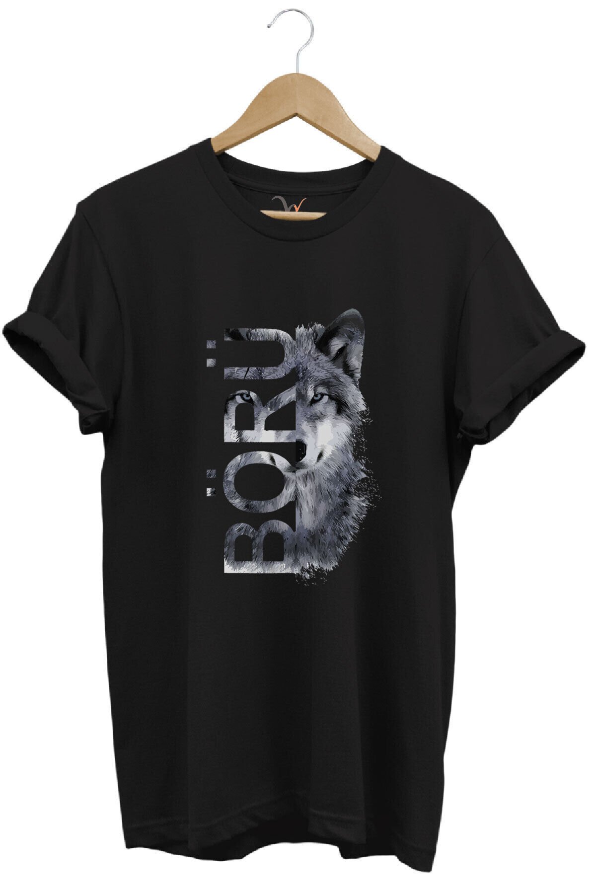 TÜRKİYE Bozkurt Börü Yazısı ve Kurt Baskılı %100 Pamuk Regular Fit Bisiklet Yaka Premium T-Shirt Siyah - 3XL