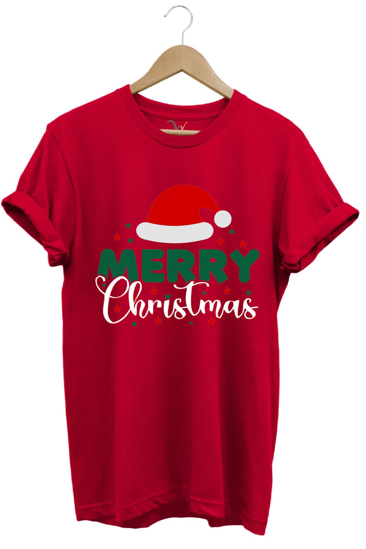 Unisex Yılbaşı Yeni Yıl Merry Christmas Noel Baba Baskılı %100 Pamuk Regular Fit Haki T-shirt Kırmızı - L