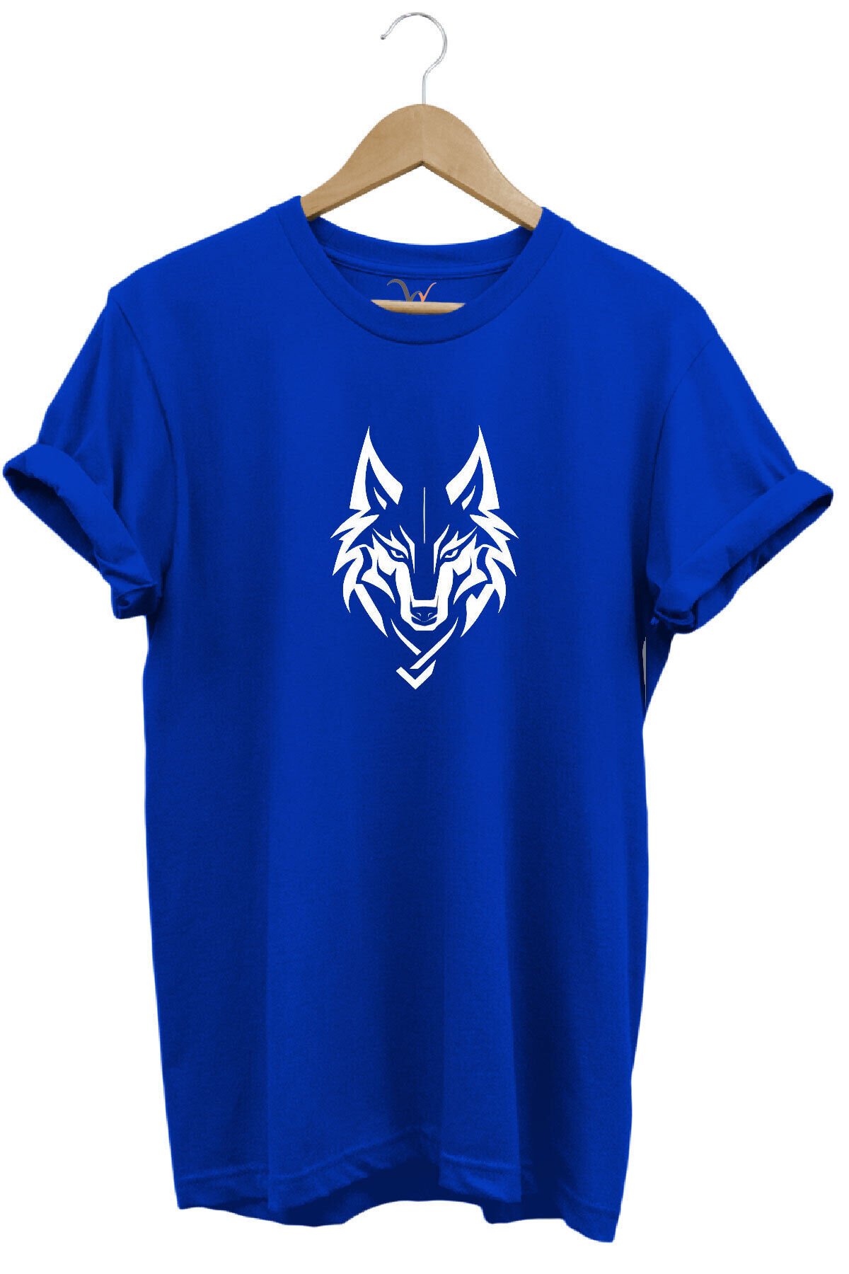 Bozkurt Türkçü Kurt Baskılı %100 Pamuk Regular Fit Bisiklet Yaka Basic T-shirt Mavi - 3XL