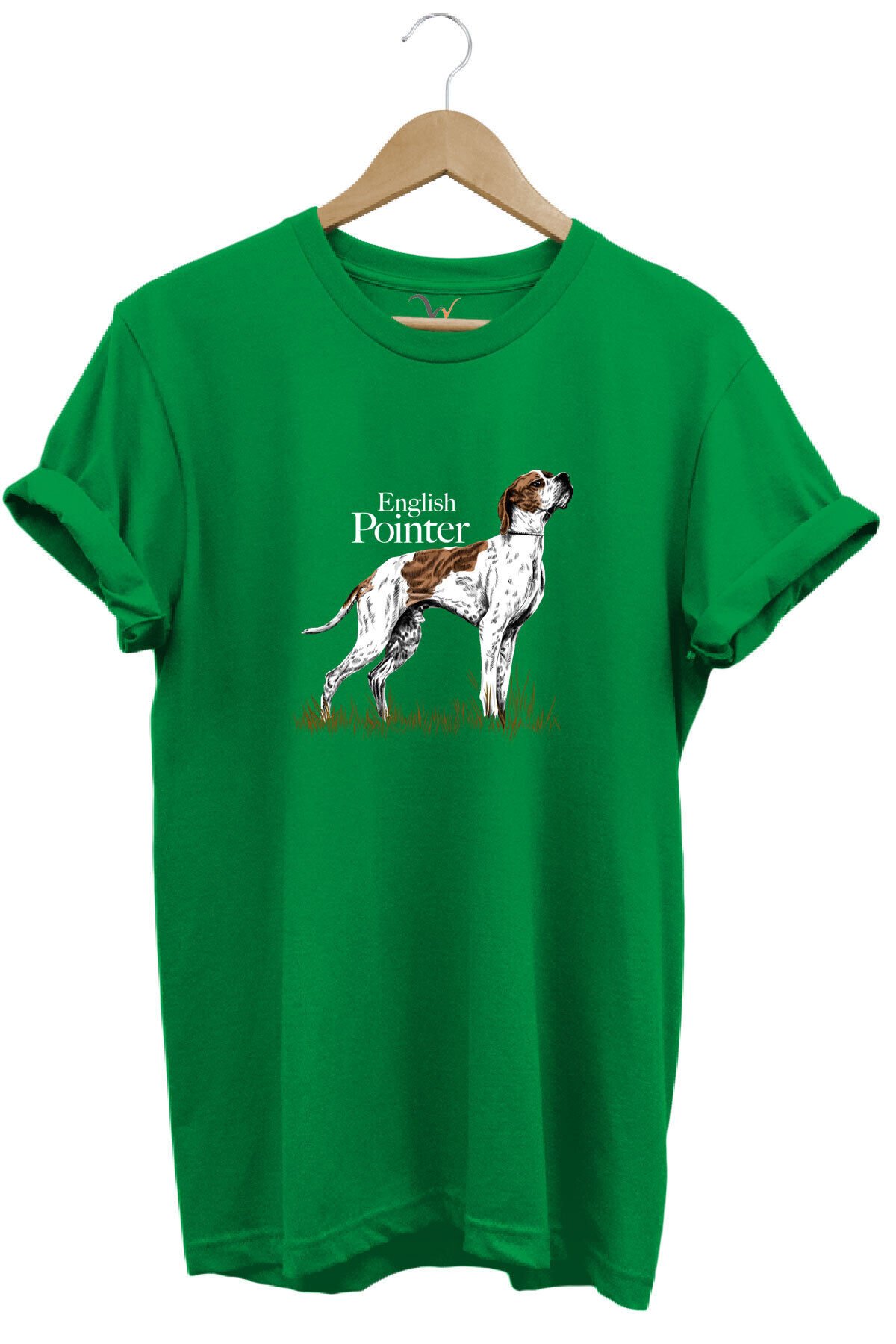 Hunting Avcılık English Pointer Av Köpeği Baskılı %100 Pamuk Regular Fit Unisex T-Shirt Yeşil - 3XL
