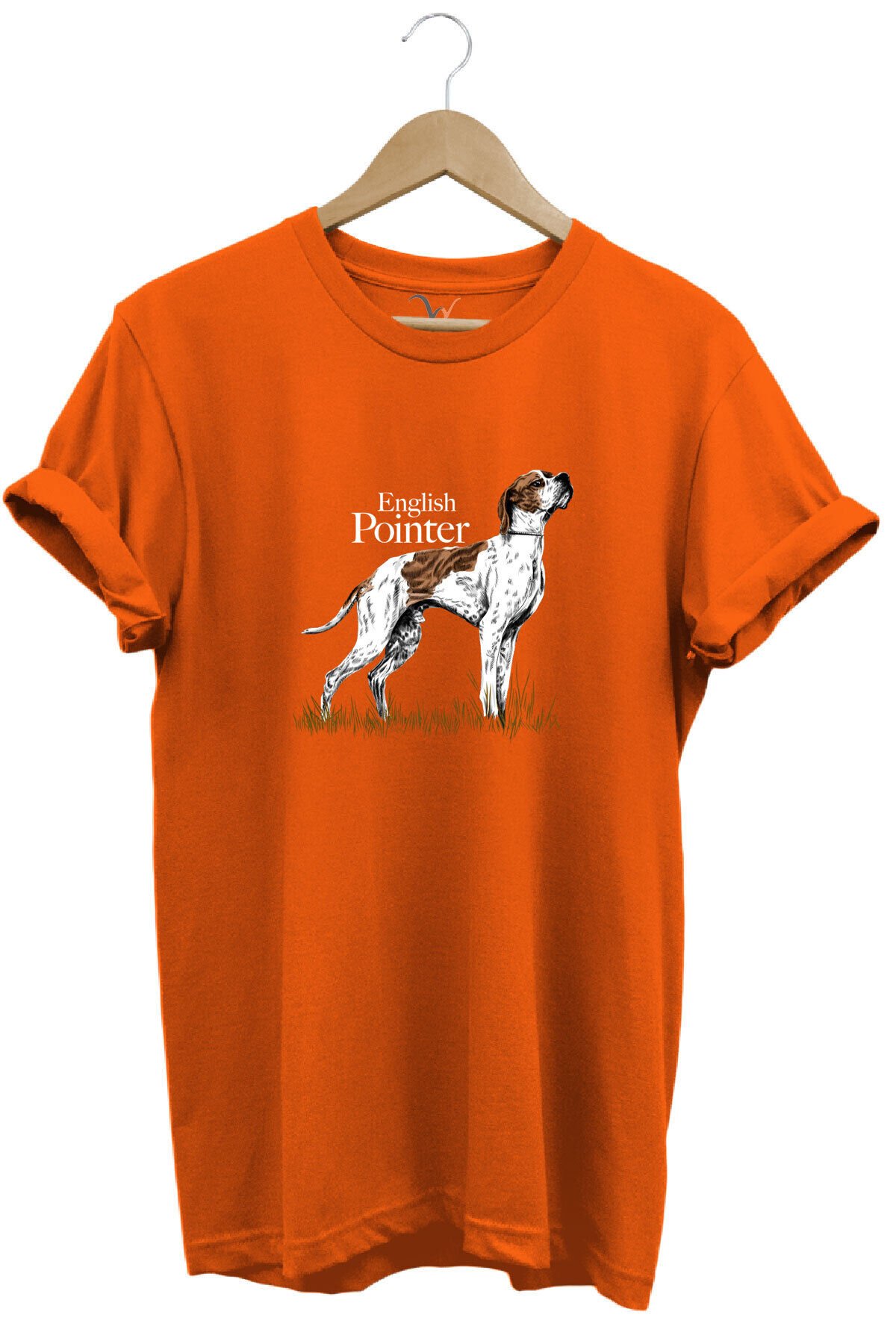 Hunting Avcılık English Pointer Av Köpeği Baskılı %100 Pamuk Regular Fit Unisex T-Shirt Turuncu - XL