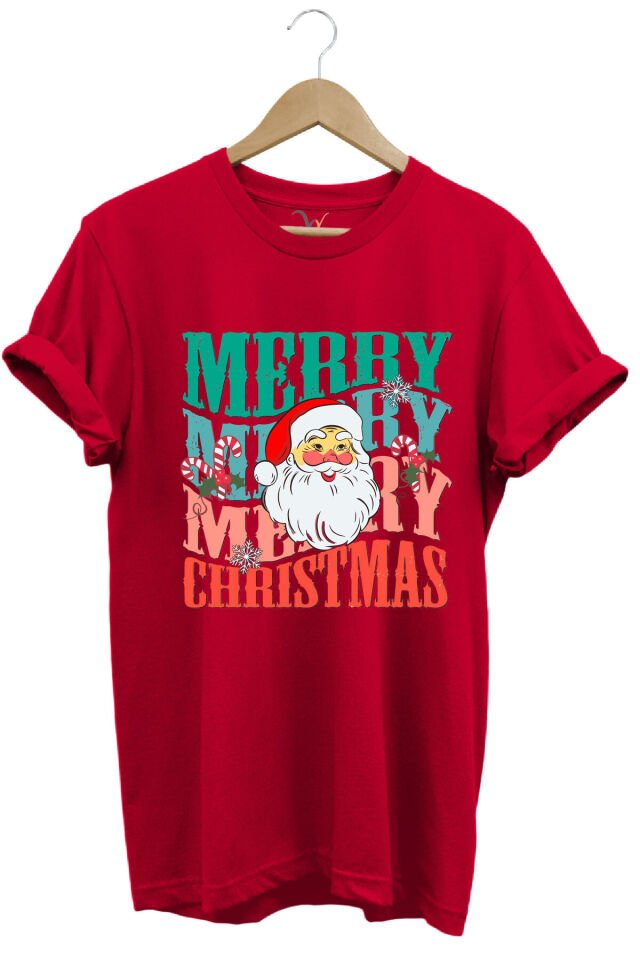 Unisex Yeni Yıl Yılbaşı Noel Baba Merry Christmas Baskılı Şirin Hediye Pamuklu Regular Fit T-Shirt Kırmızı - 2XL