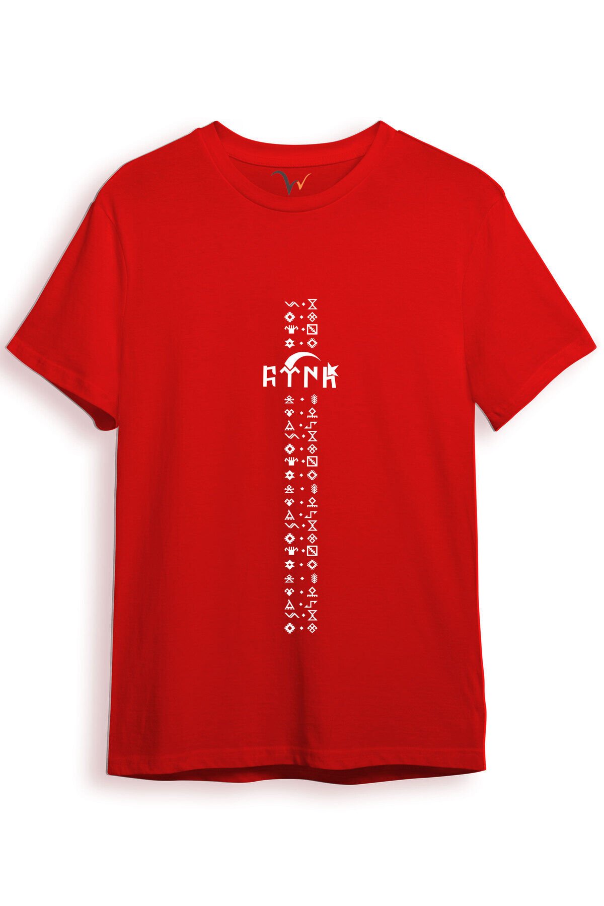 TÜRKİYE TÜRK Yazısı ve Göktürk Alfabesi Sembolleri Ay Yıldız ve Hilal Baskılı Regular Fit T-Shirt Kırmızı - 3XL
