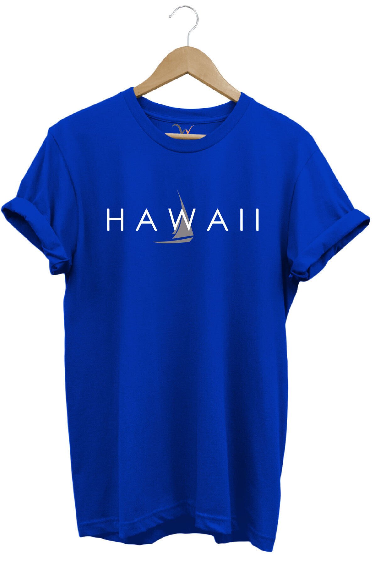 Yaz Deniz Hawaii Yazı Baskılı Tekne %100 Pamuk Regular Fit Bisiklet Yaka Mavi T-shirt
