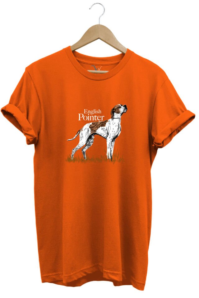 Hunting Avcılık English Pointer Av Köpeği Baskılı %100 Pamuk Regular Fit Unisex T-Shirt Turuncu - S