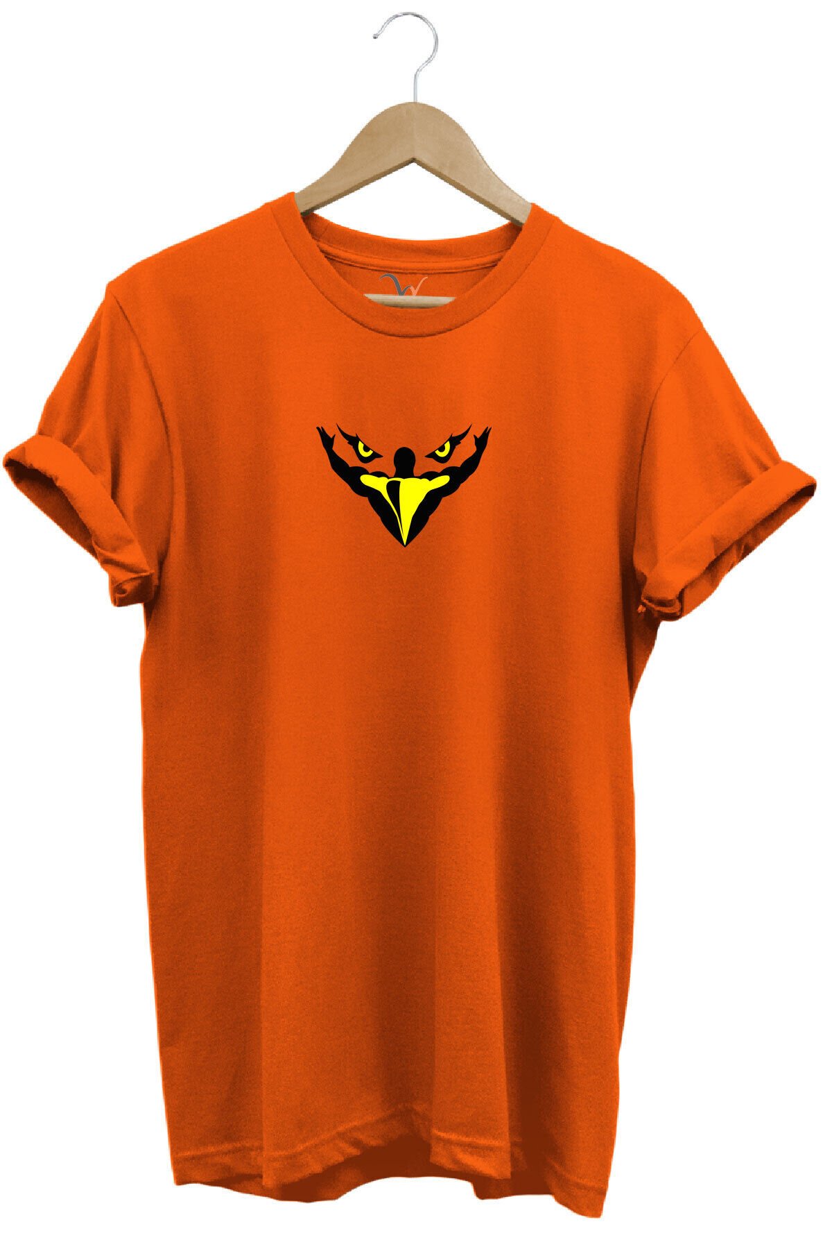 Kartal Kafa Göz Baskılı %100 Pamuk Regular Fit Bisiklet Yaka Mavi T-shirt Turuncu - 2XL