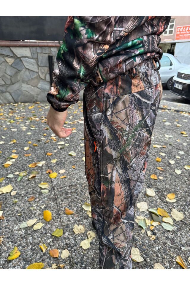 Kışlık UNISEX Outdoor Avcılık Kamuflaj Orman Desenli Softshel Kar Su Rüzgar Geçirmez Pantolon Kamuflaj - M
