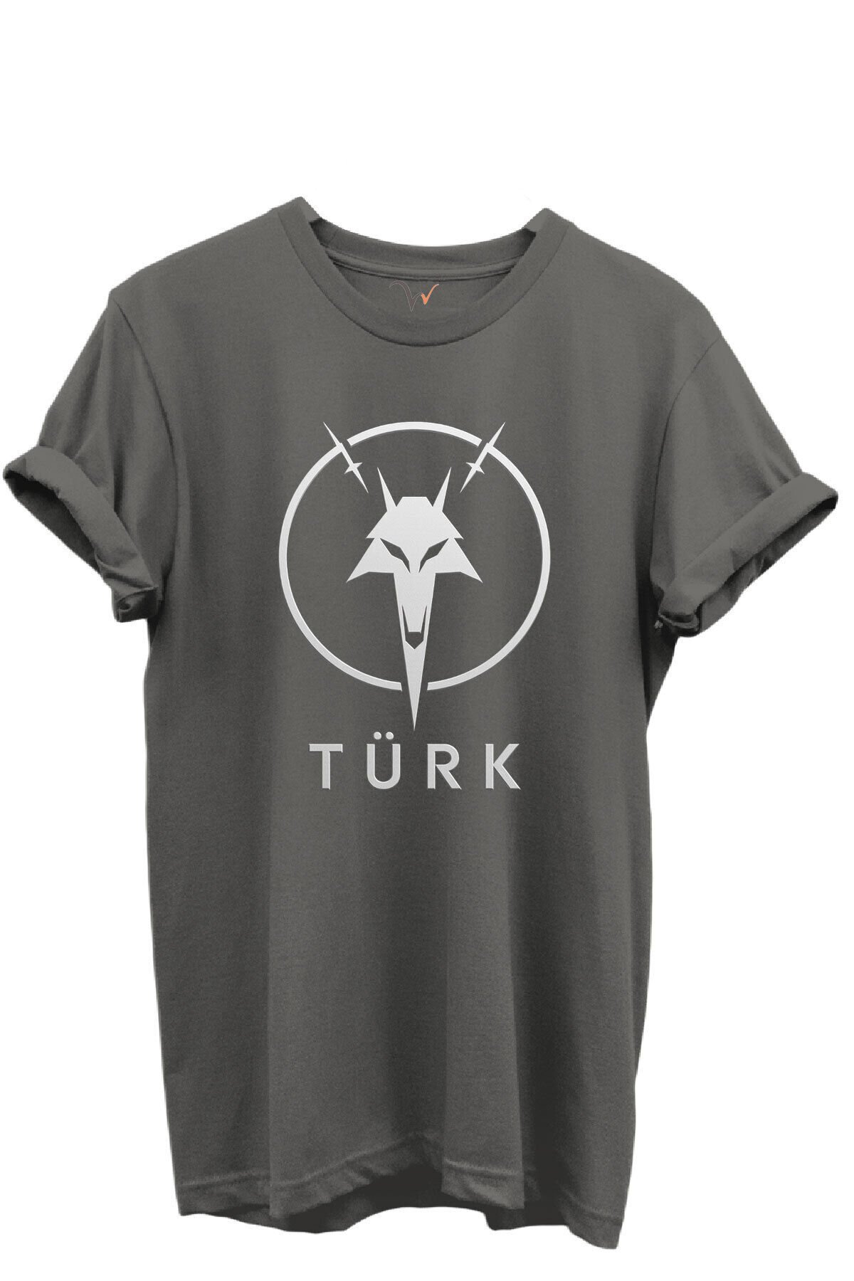 KURT ve TÜRK Özel Koleksiyon Serisi-4 Tasarım Baskılı %100 Pamuk T-shirt Antrasit Gri - 2XL