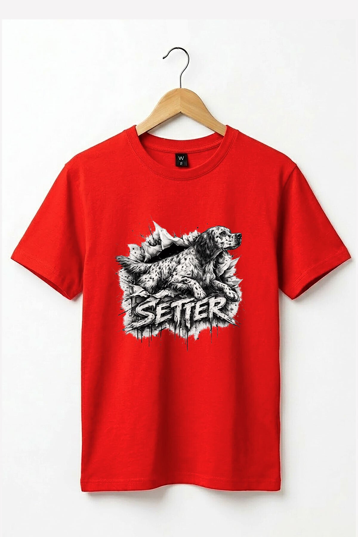 Unisex English Setter Köpek Baskılı Hunting Doğa %100 Pamuk Basic T-Shirt Kırmızı - L