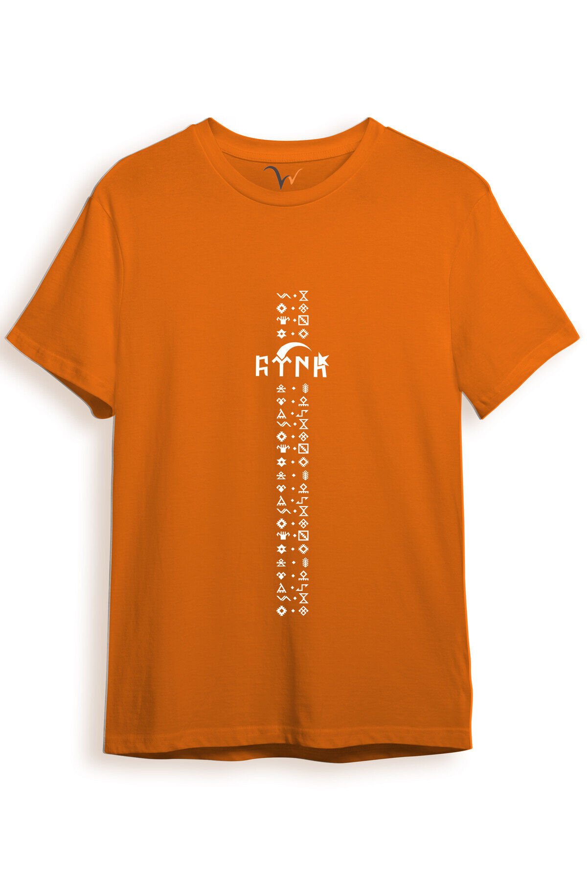 TÜRKİYE TÜRK Yazısı ve Göktürk Alfabesi Sembolleri Ay Yıldız ve Hilal Baskılı Regular Fit T-Shirt Turuncu - L