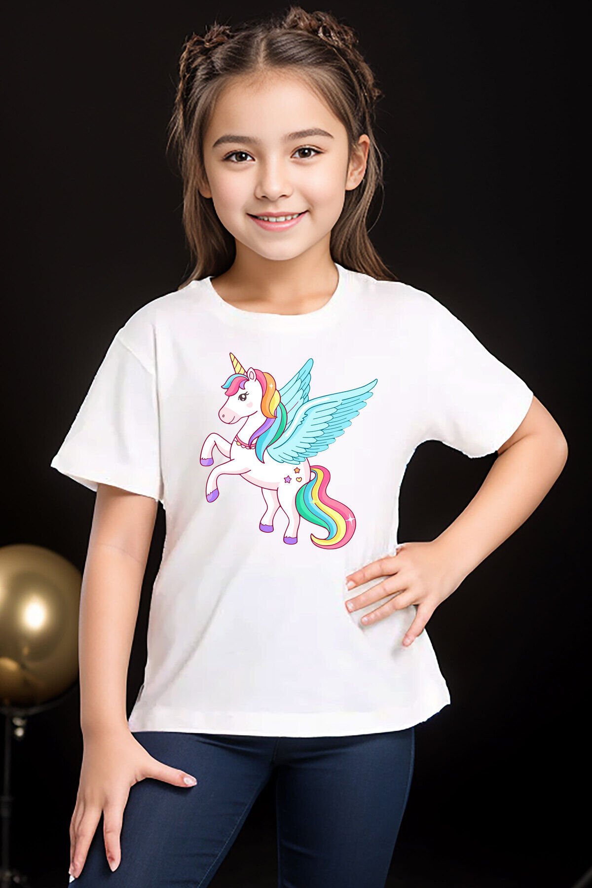 Renkli Unicorn At Baskılı %100 Pamuk Erkek Çocuk Kız Çocuk Beyaz T-shirt Beyaz - 13-14 Yaş