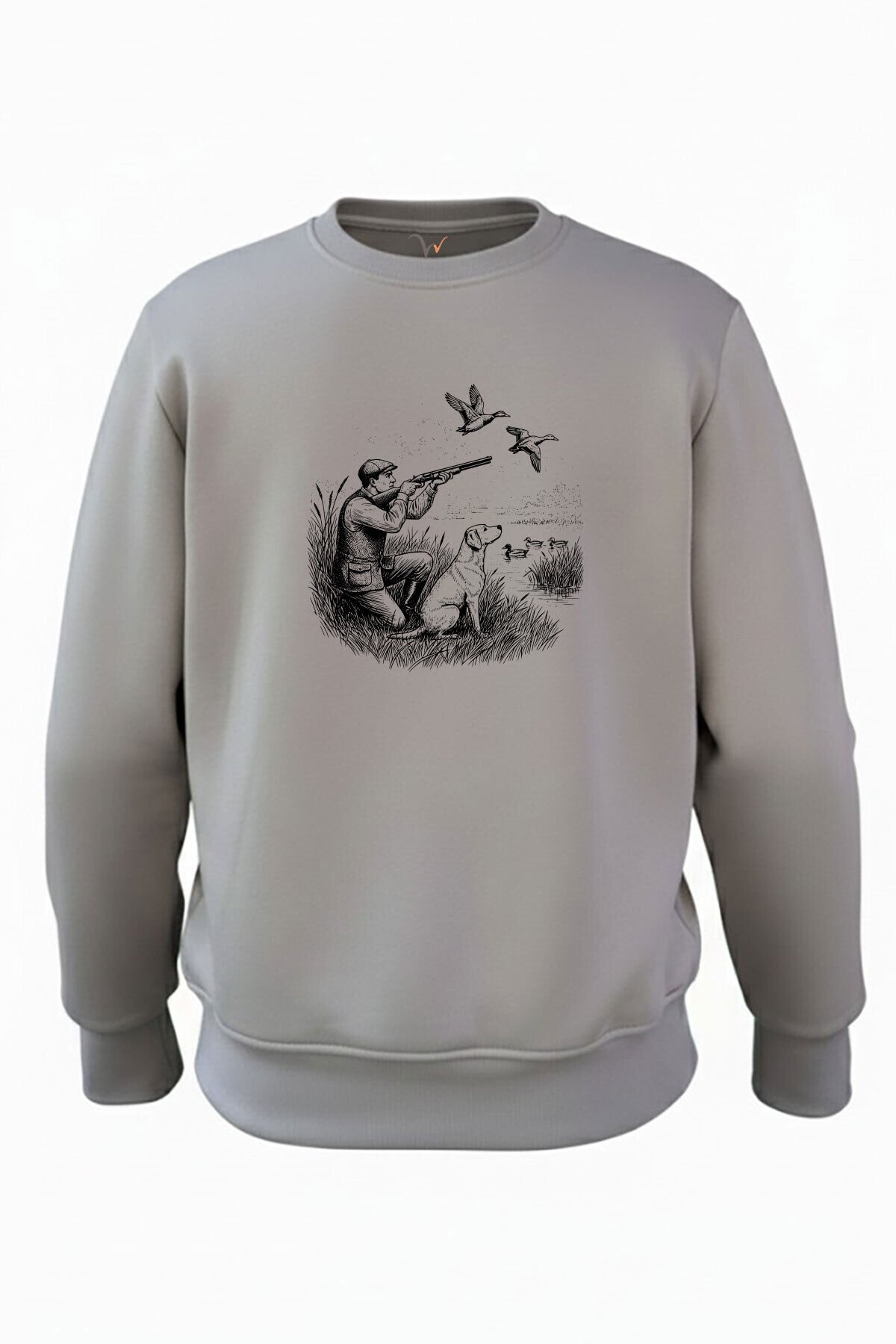 Avcılık Hunting Ördek Avı Baskılı Avcı ve Av Köpeği 3 İp Şardonlu %100 Pamuk Antrasit Sweatshirt