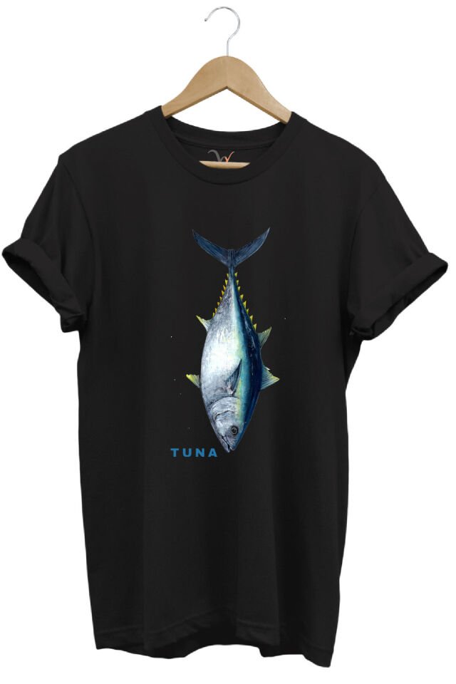 Fishing Balıkçılık Tuna Balığı Tasarım Baskılı %100 Pamuk Regular Fit Unisex T-Shirt Siyah - 5XL