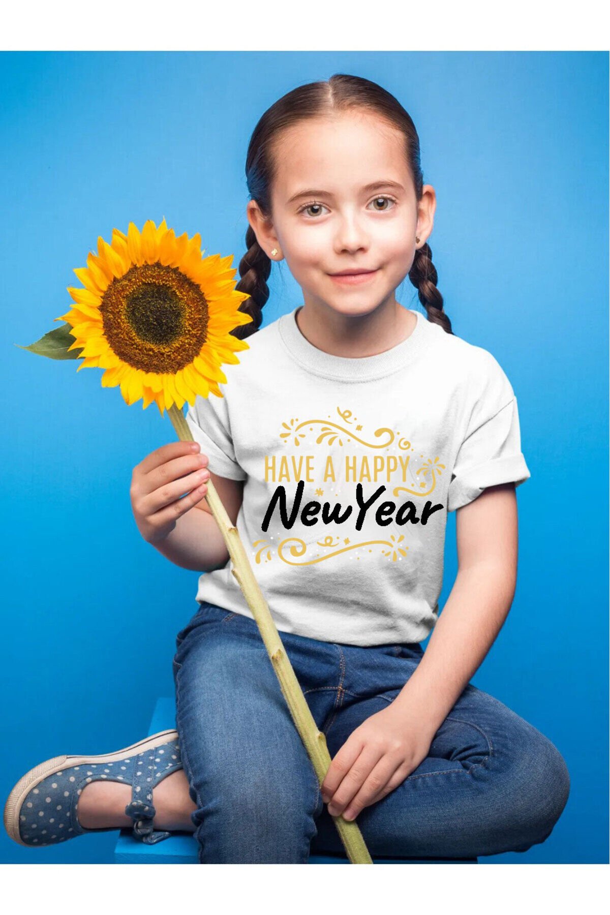 Yılbaşı Yeni Yıl Merry Chirstmas Noel Baba Baskılı Çocuk %100 Pamuk Beyaz T-shirt Beyaz - 11-12 Yaş