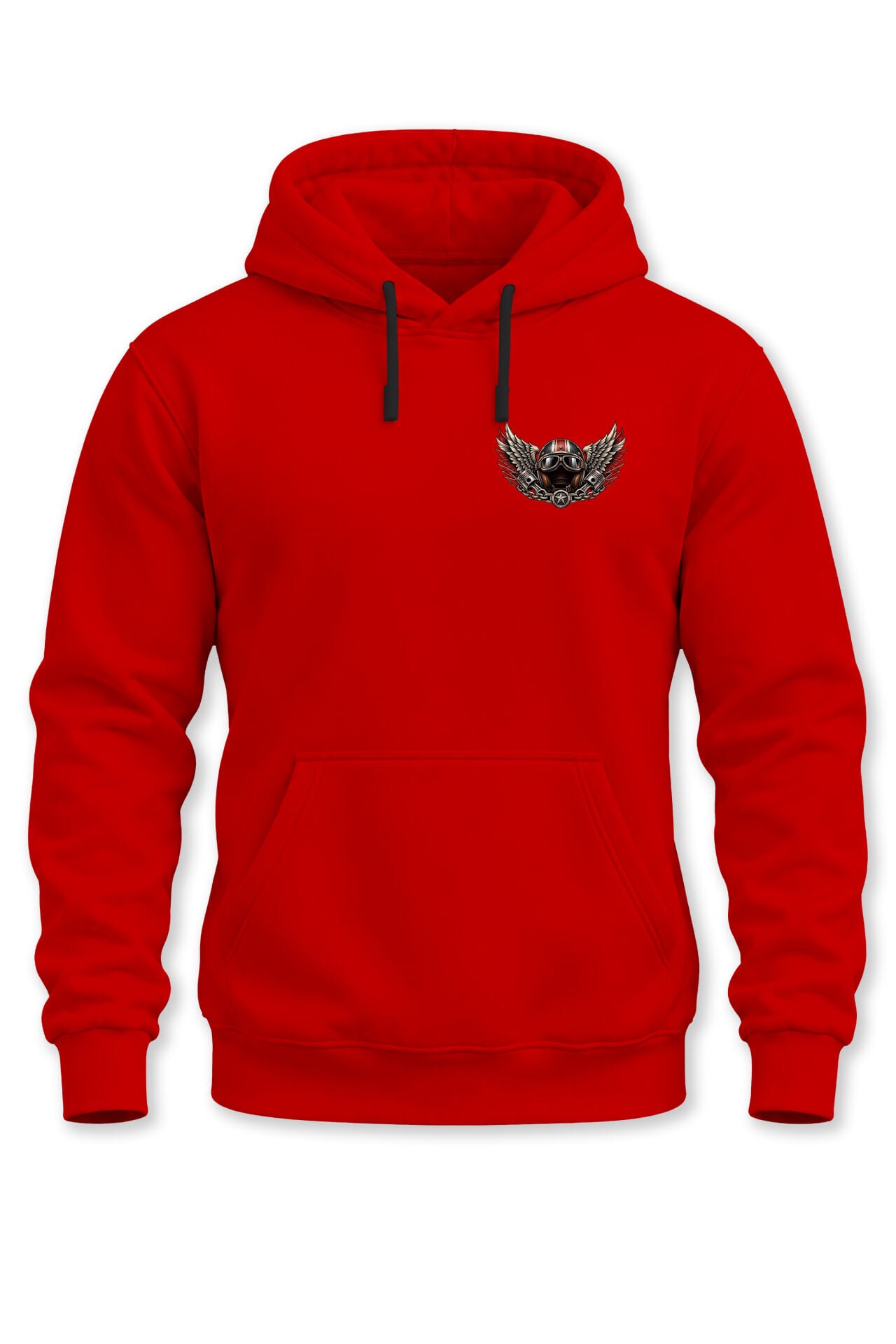 Unisex Motorcu Kaskı Kanat Baskılı Kapüşonlu Sweatshirt Biker Minimal Tasarım