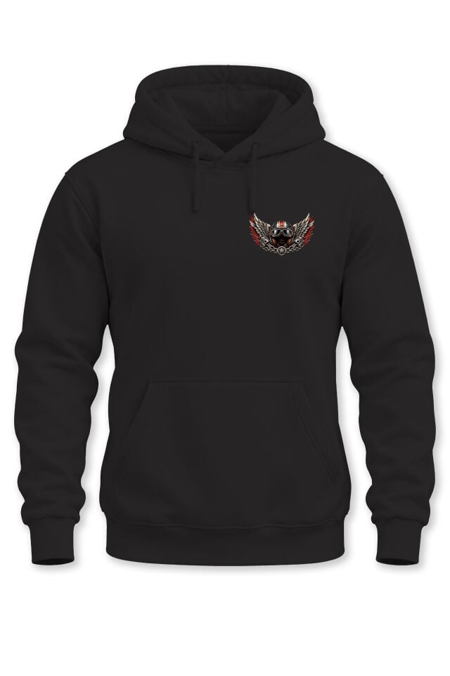 Unisex Motorcu Kaskı Kanat Baskılı Kapüşonlu Sweatshirt Biker Minimal Tasarım