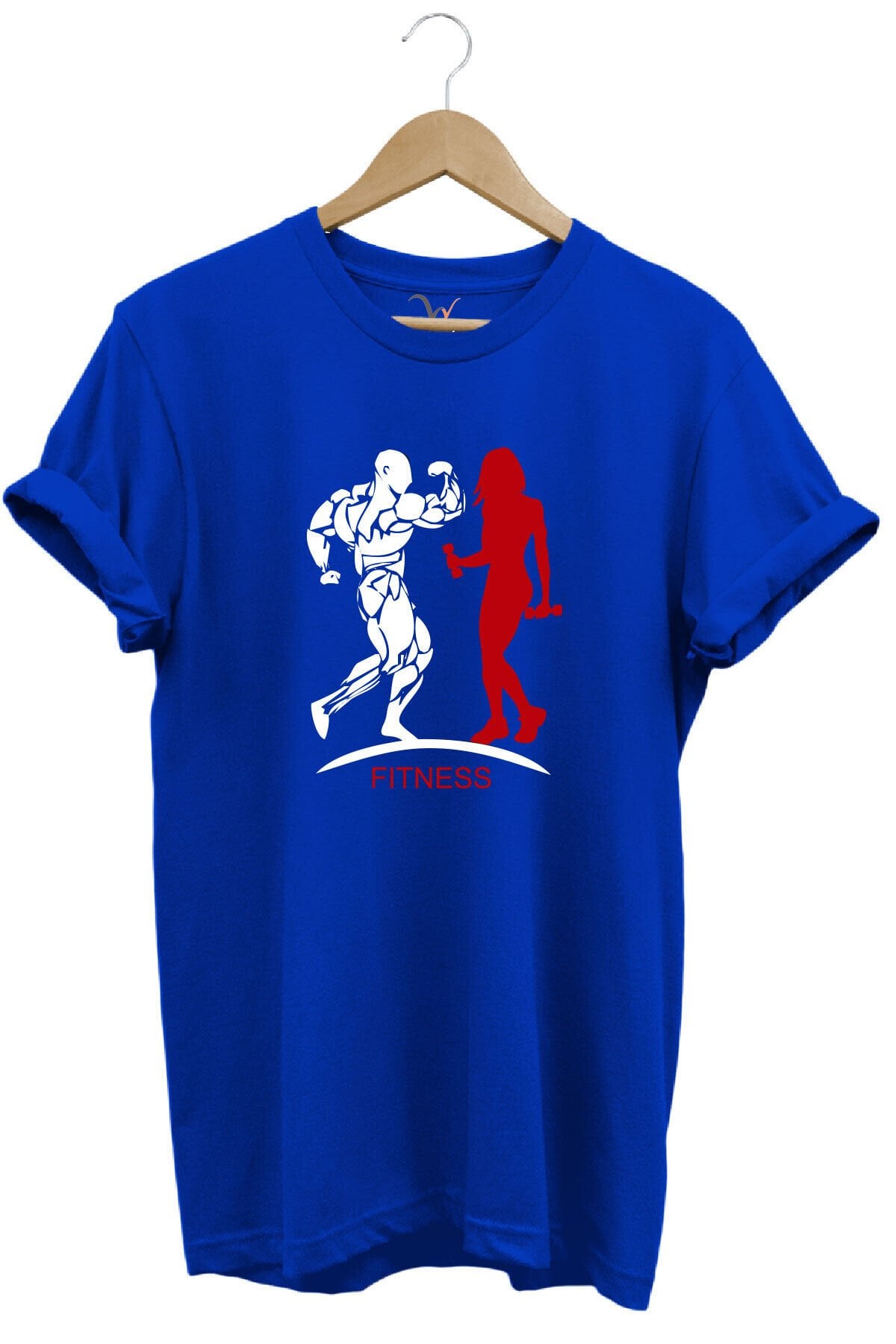 Gym Fitness Spor Yapan Kadın Ve Erkek Baskılı %100 Pamuk Regular Fit Bisiklet Yaka Gri T-shirt Mavi - XL